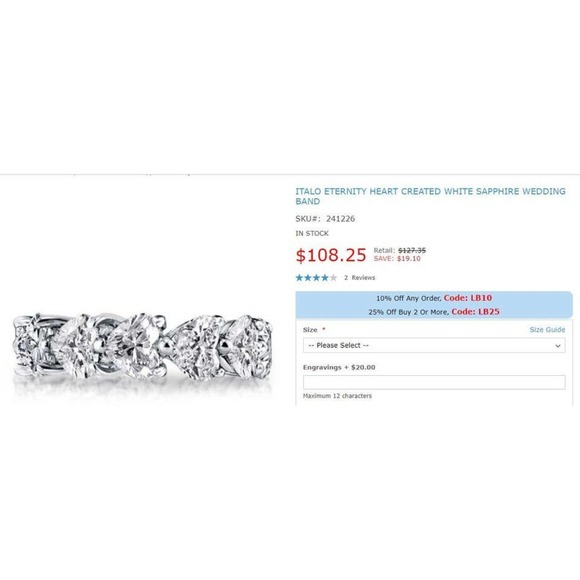 Italo Eternity Heart Created White Sapphire Ring-Size 7 - Picture 3 of 6